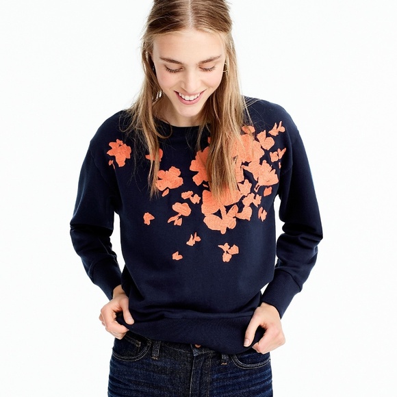 J. Crew Embroidered Flower Sweatshirt - Picture 1 of 3